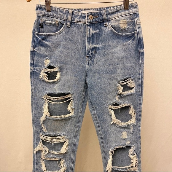 KanCan High Rise Relaxed Taper Jeans Size 5 (26) Womens Distressed Raw Hem - Picture 5 of 16